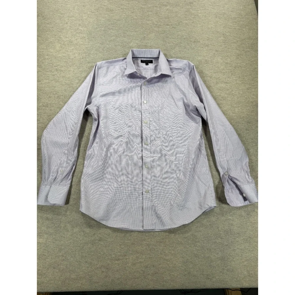 Banana Republic Slim Fit Dress Shirt Men 16-16.5 White Purple Micro Check Formal